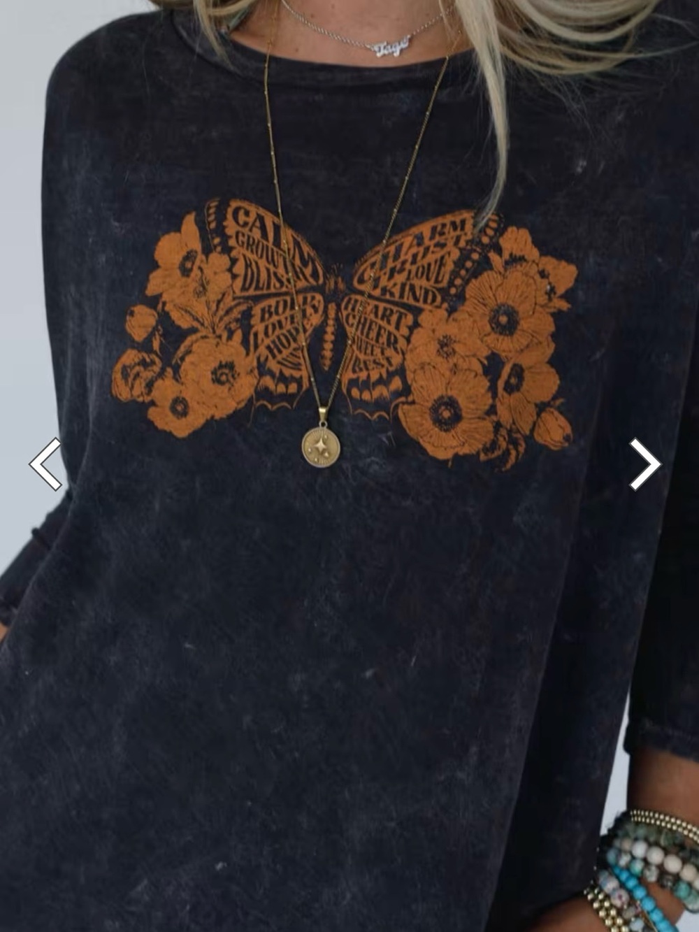 Black Long Sleeve Butterfly Graphic Top
